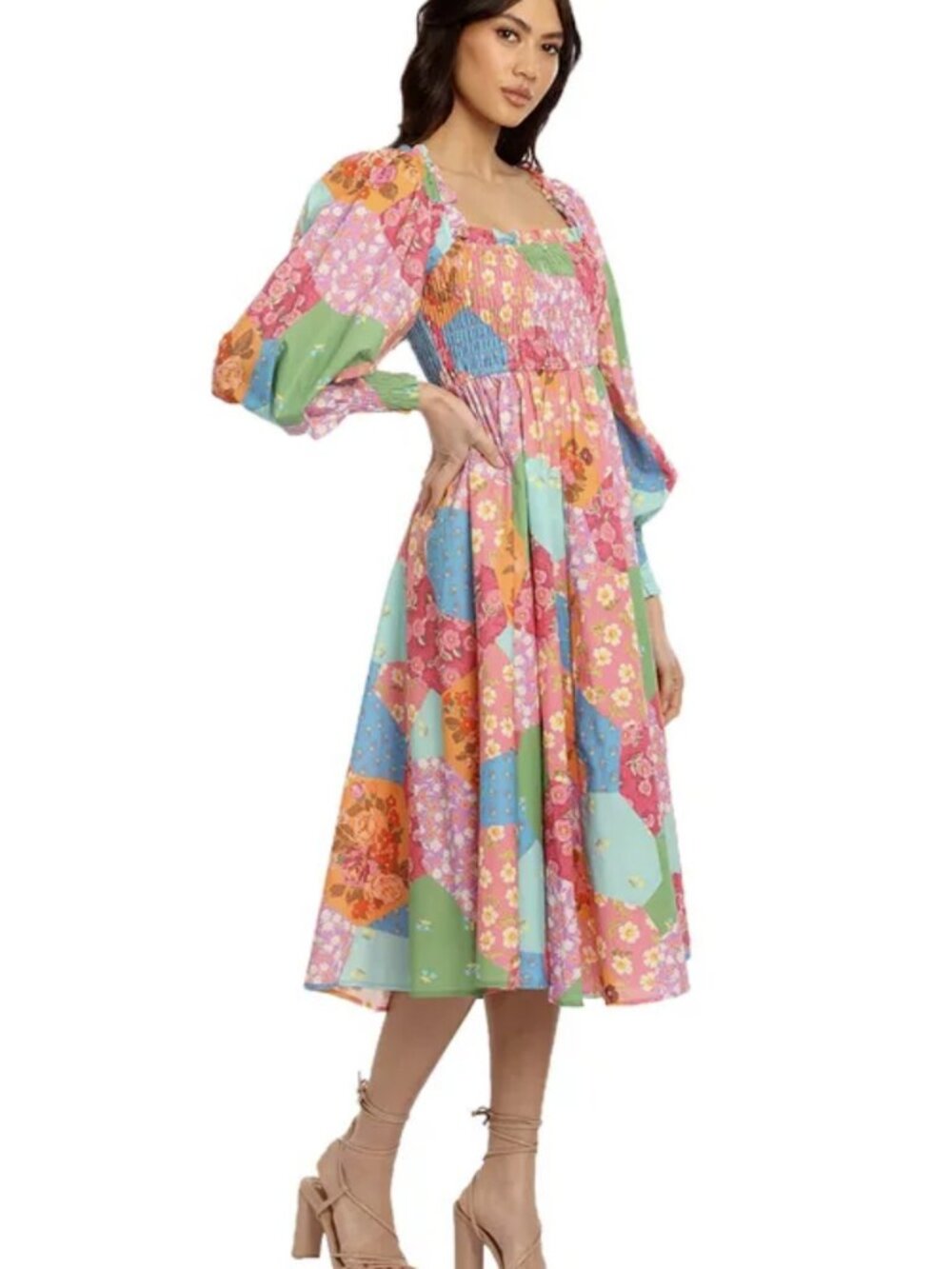 The Freda Shirred Midi Dress in Lolly by Spell